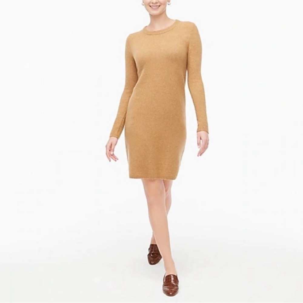 J. Crew NWT Mockneck Sweater-Dress In Extra-Soft Yarn Heather Camel Size XS New